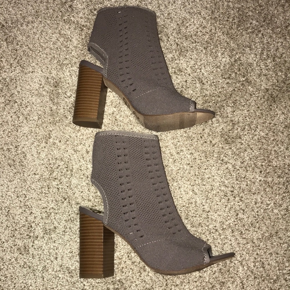 Sock ankle booties taupe grey open toe
